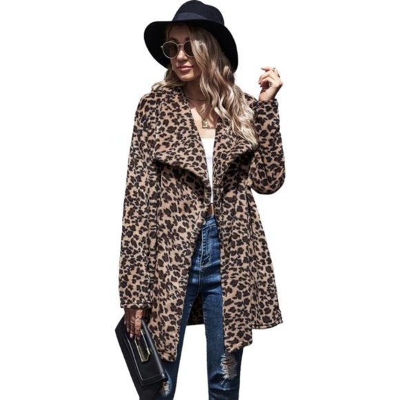 Leopard Waterfall Collar Teddy Coat - Picture 4 of 5